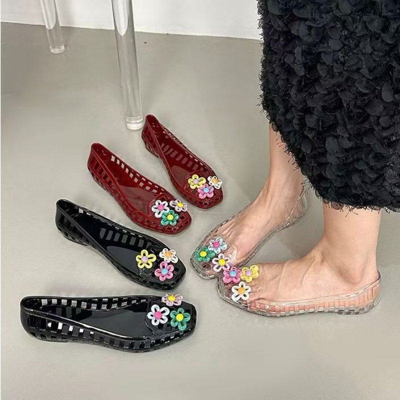 Embroidery Flat Shoes - Zapatos de gelatina huecos kawaii dopamine,