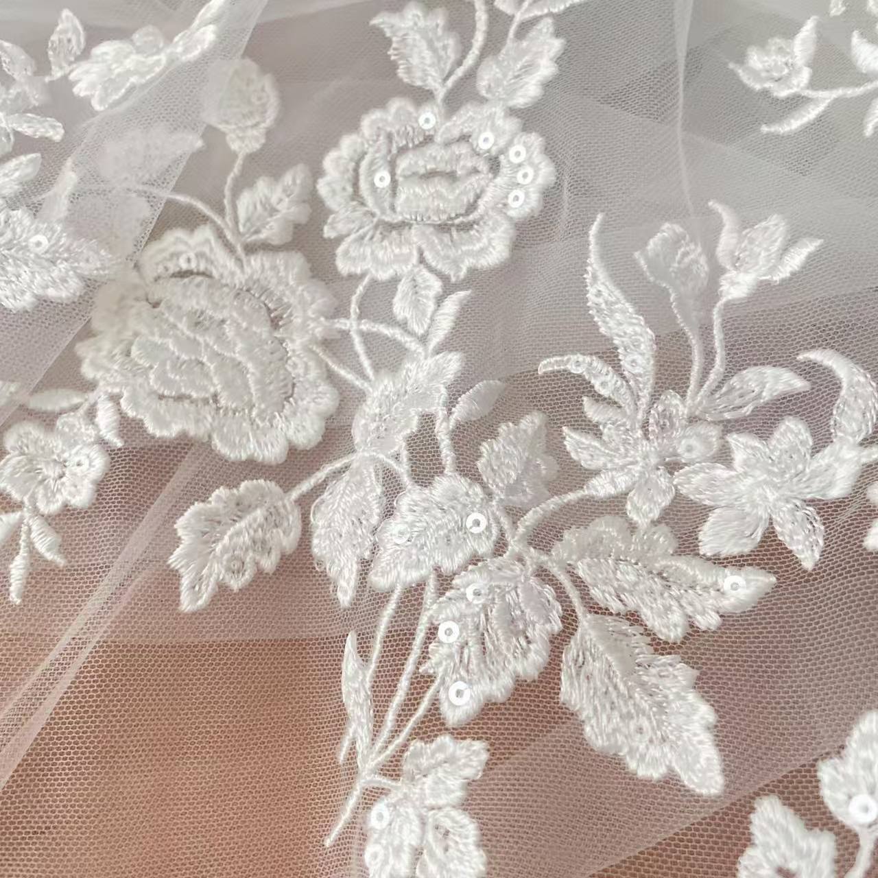 Embroidery Flower Pattern - Tela de encaje bordado francés, hermosa