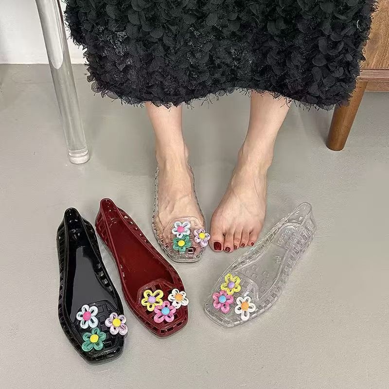 Zapatos de gelatina huecos kaw - Embroidery Flat Shoes reseña y precio