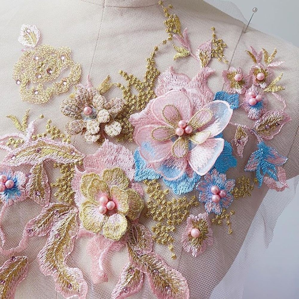 Telas de encaje con cuentas de - Embroidery Flower Pattern reseña y precio
