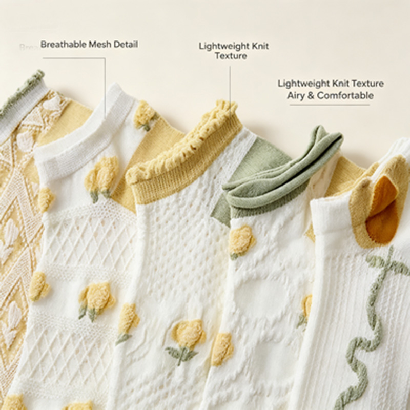Calcetines tobilleros con vola - Embroidery Yellow reseña y precio