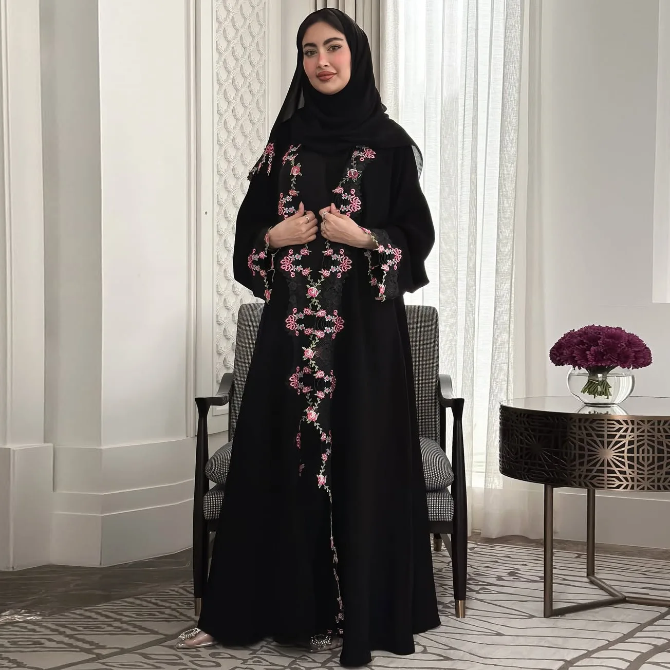 Kimono Negro Bordado, Jalabiya - Embroidery Kebaya reseña y precio